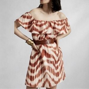 Banana Republic XXL Dress Tie-Dye Ruffle 100% Linen Off-Shoulder Boho Style NWT